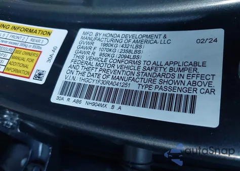 2024 Honda Accord Ex from USA, damaged, VIN 1HGCY1F30RA041251